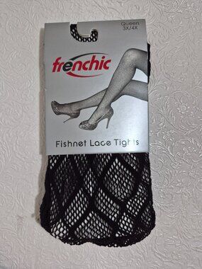 Frenchic Womans Queen 3X/4X Black Fishnet Lace Tights Crisscross Diamond Pattern